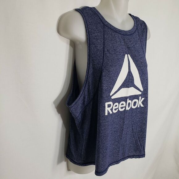 Reebok Womens Crop Top Large Throwback Blue Graphic Workout Slim Fit Slit Back - Picture 4 of 9